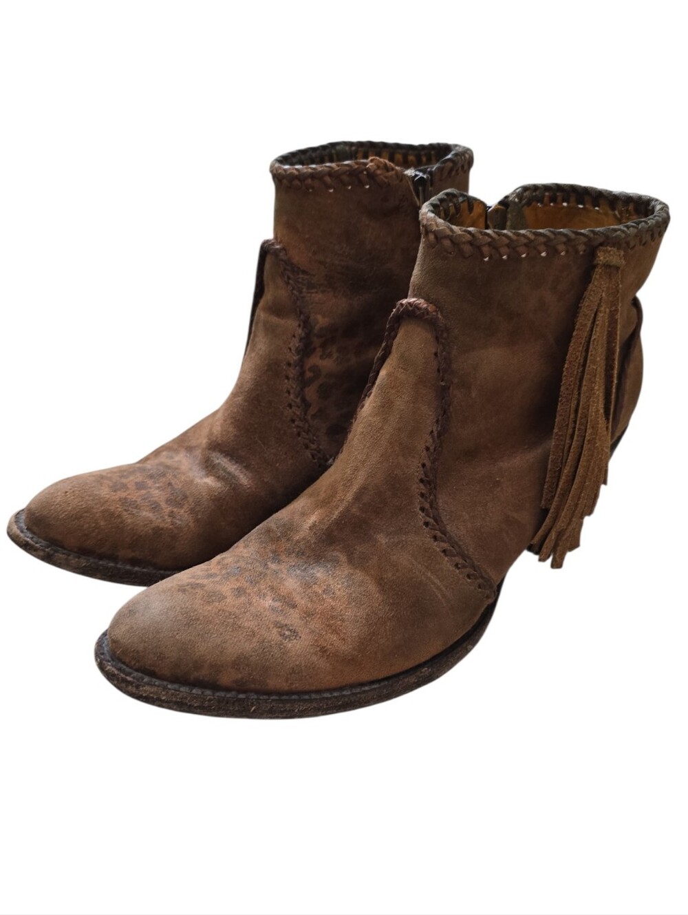 Old Gringo Adela Leopard Print Leather Ankle Boots 9 Western Rodeo Fringe
